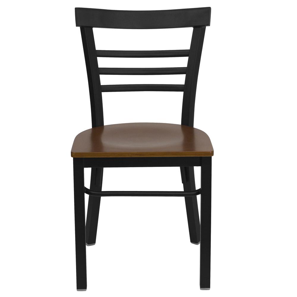 Hercules Series Black Three-Slat Ladder Back Metal Restaurant Chair - Cherry Wood Seat By Flash Furniture | Dining Chairs | Modishstore - 4