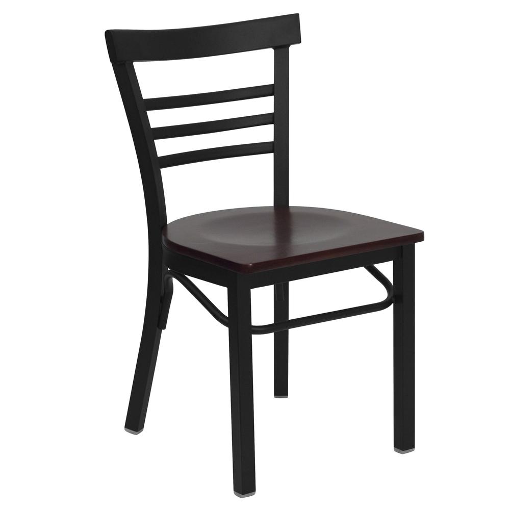Hercules Series Black Three-Slat Ladder Back Metal Restaurant Chair - Mahogany Wood Seat By Flash Furniture | Dining Chairs | Modishstore