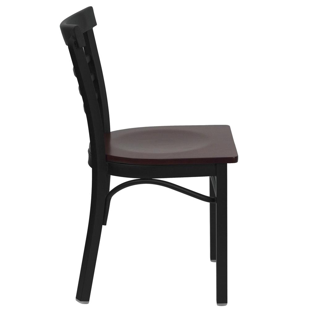 Hercules Series Black Three-Slat Ladder Back Metal Restaurant Chair - Mahogany Wood Seat By Flash Furniture | Dining Chairs | Modishstore - 2