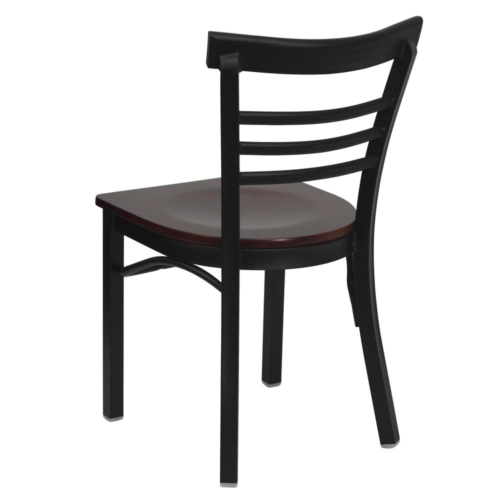 Hercules Series Black Three-Slat Ladder Back Metal Restaurant Chair - Mahogany Wood Seat By Flash Furniture | Dining Chairs | Modishstore - 3