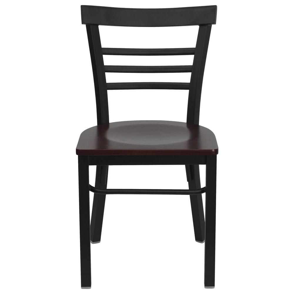 Hercules Series Black Three-Slat Ladder Back Metal Restaurant Chair - Mahogany Wood Seat By Flash Furniture | Dining Chairs | Modishstore - 4