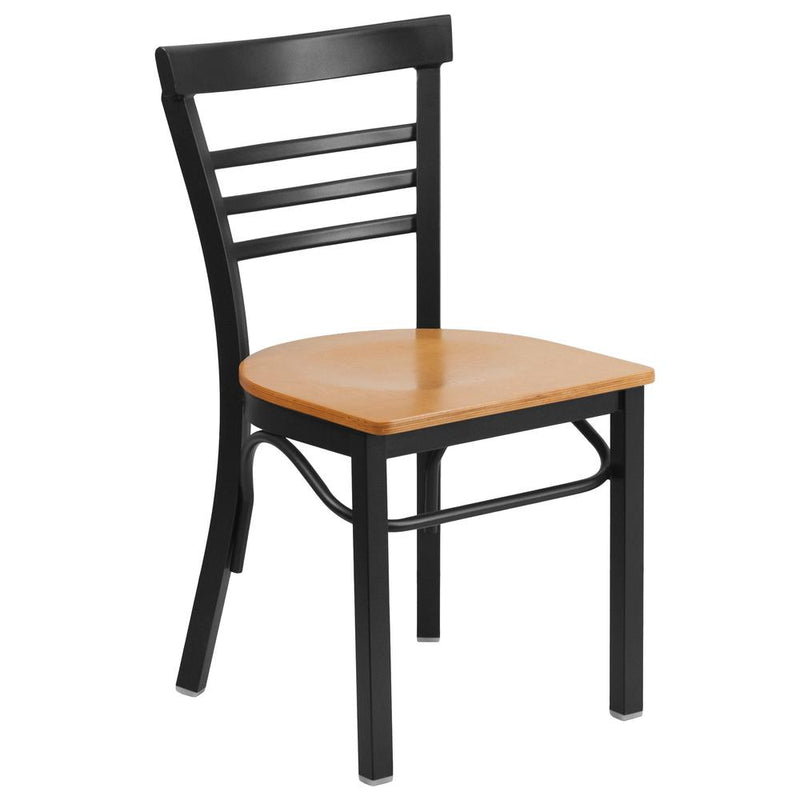 Hercules Series Black Three-Slat Ladder Back Metal Restaurant Chair - Natural Wood Seat By Flash Furniture | Dining Chairs | Modishstore - 1