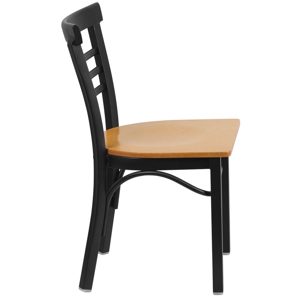 Hercules Series Black Three-Slat Ladder Back Metal Restaurant Chair - Natural Wood Seat By Flash Furniture | Dining Chairs | Modishstore - 2