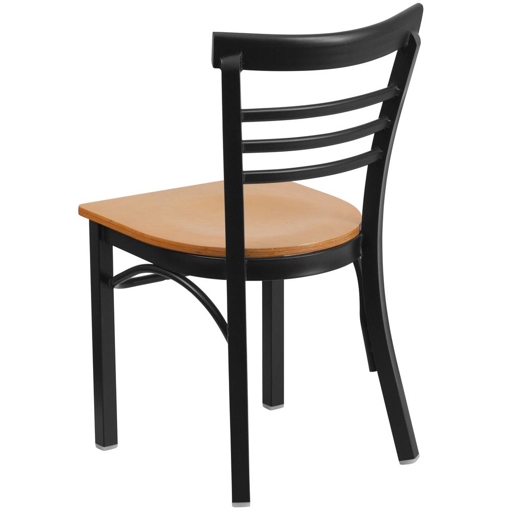 Hercules Series Black Three-Slat Ladder Back Metal Restaurant Chair - Natural Wood Seat By Flash Furniture | Dining Chairs | Modishstore - 3