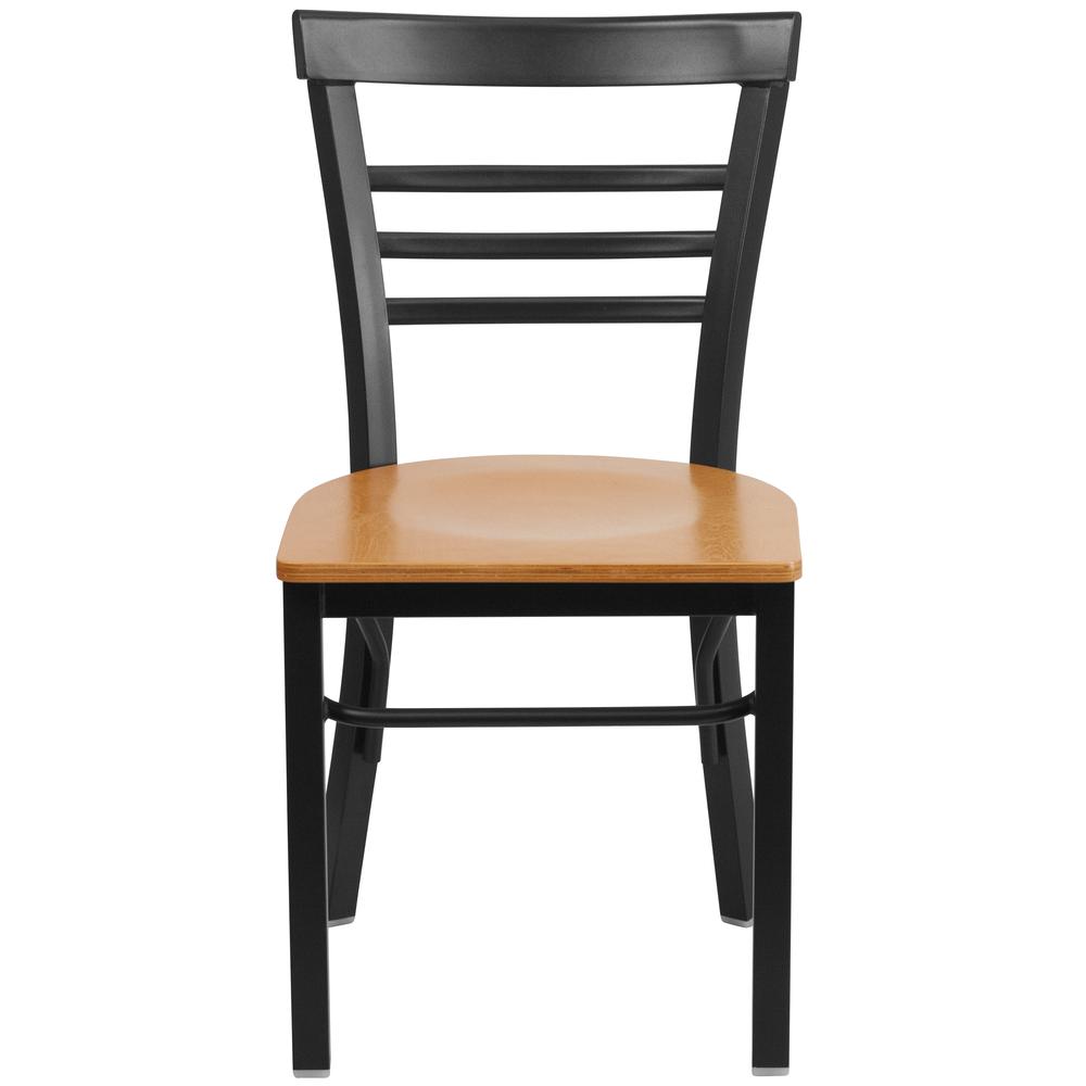 Hercules Series Black Three-Slat Ladder Back Metal Restaurant Chair - Natural Wood Seat By Flash Furniture | Dining Chairs | Modishstore - 4