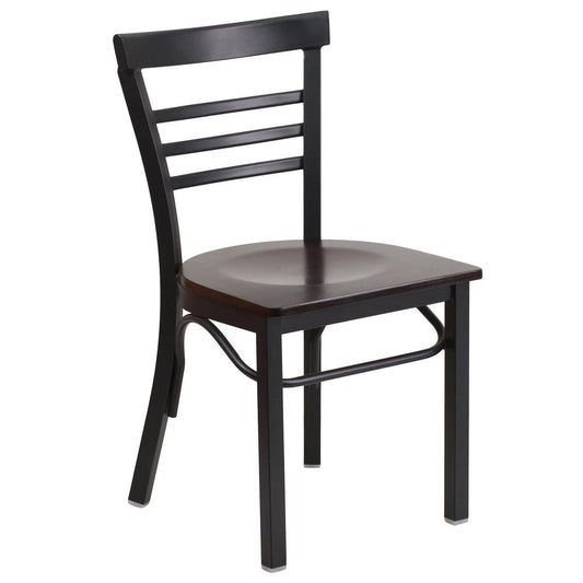 Hercules Series Black Three-Slat Ladder Back Metal Restaurant Chair - Walnut Wood Seat By Flash Furniture | Dining Chairs | Modishstore