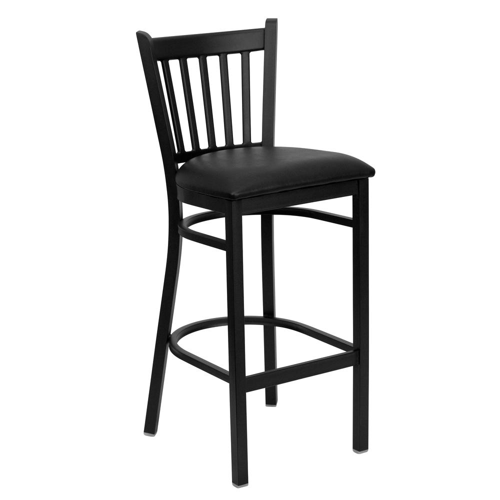 Hercules Series Black Vertical Back Metal Restaurant Barstool - Black Vinyl Seat By Flash Furniture | Bar Stools | Modishstore - 1