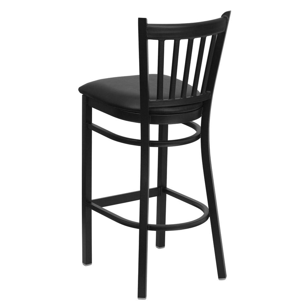 Hercules Series Black Vertical Back Metal Restaurant Barstool - Black Vinyl Seat By Flash Furniture | Bar Stools | Modishstore - 3