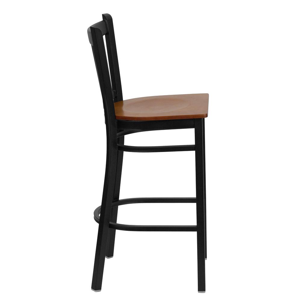 Hercules Series Black Vertical Back Metal Restaurant Barstool - Cherry Wood Seat By Flash Furniture | Bar Stools | Modishstore - 2