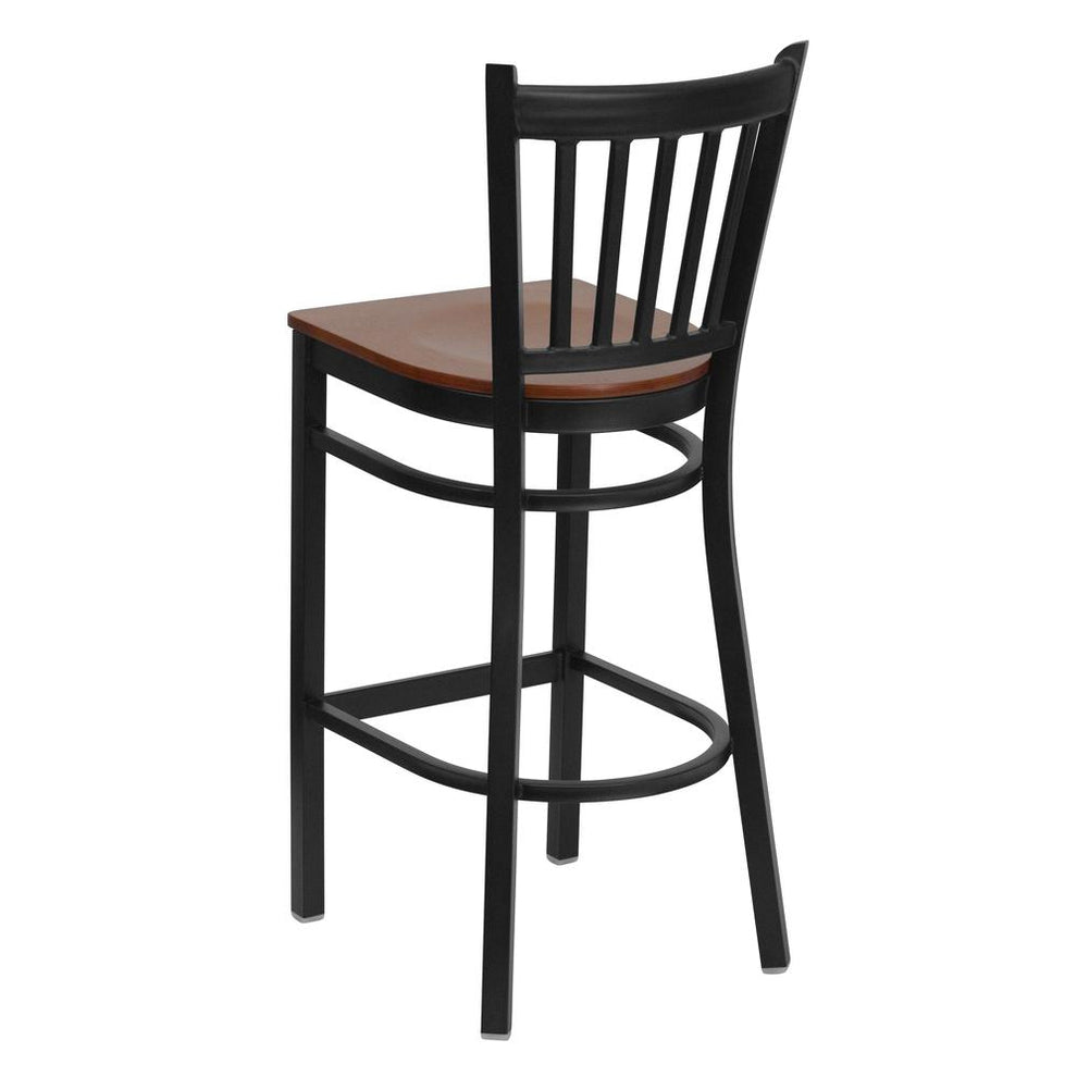 Hercules Series Black Vertical Back Metal Restaurant Barstool - Cherry Wood Seat By Flash Furniture | Bar Stools | Modishstore - 3