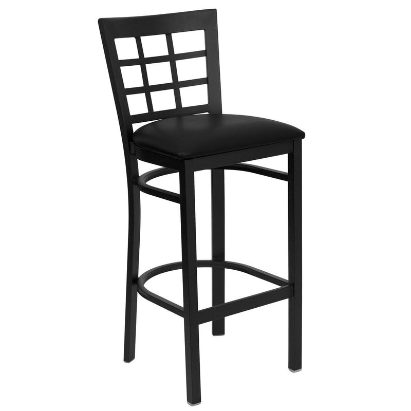 Hercules Series Black Window Back Metal Restaurant Barstool - Black Vinyl Seat By Flash Furniture | Bar Stools | Modishstore - 1