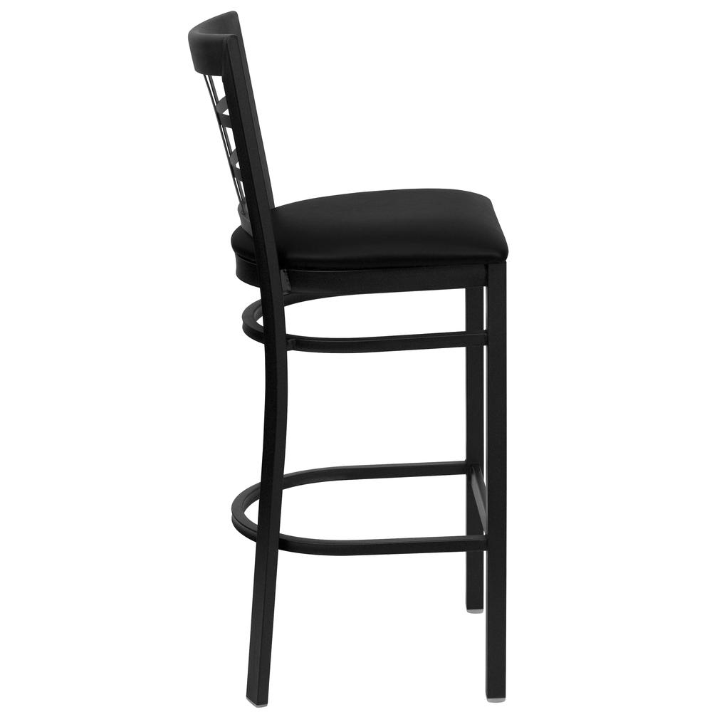 Hercules Series Black Window Back Metal Restaurant Barstool - Black Vinyl Seat By Flash Furniture | Bar Stools | Modishstore - 2