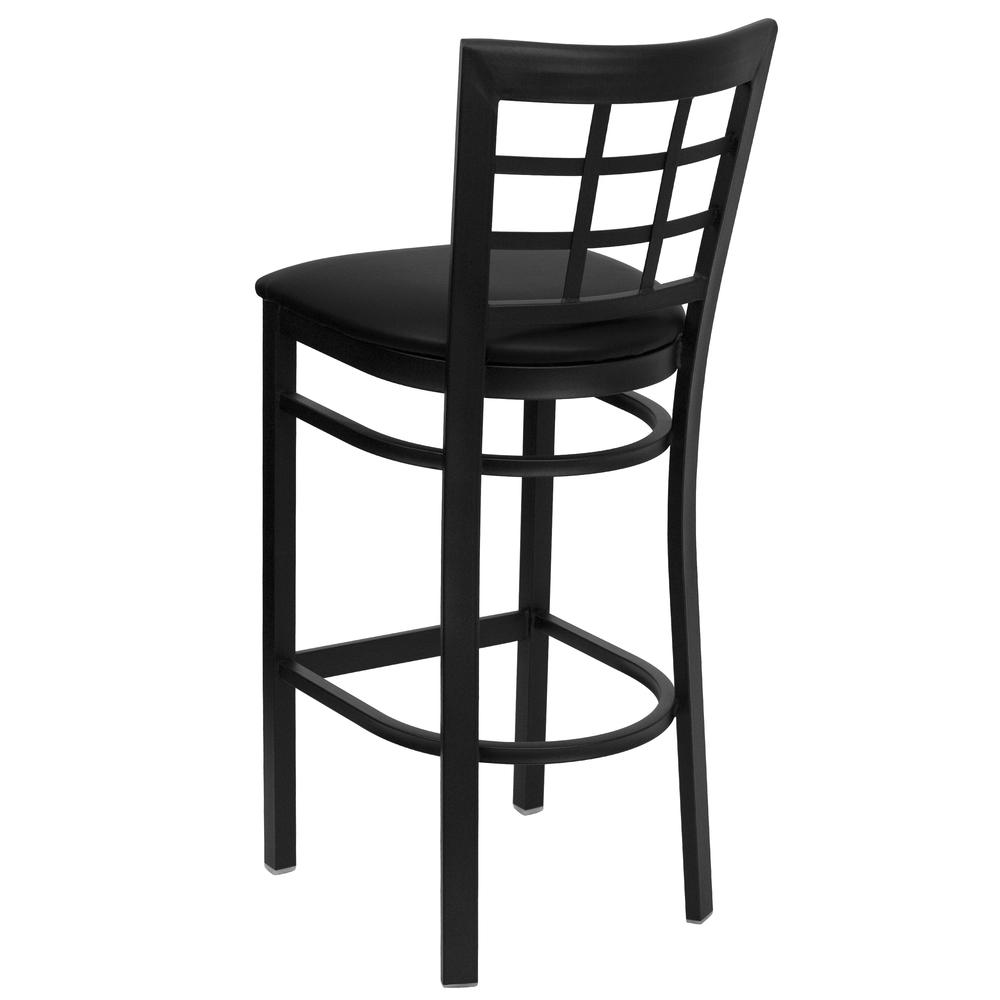 Hercules Series Black Window Back Metal Restaurant Barstool - Black Vinyl Seat By Flash Furniture | Bar Stools | Modishstore - 3