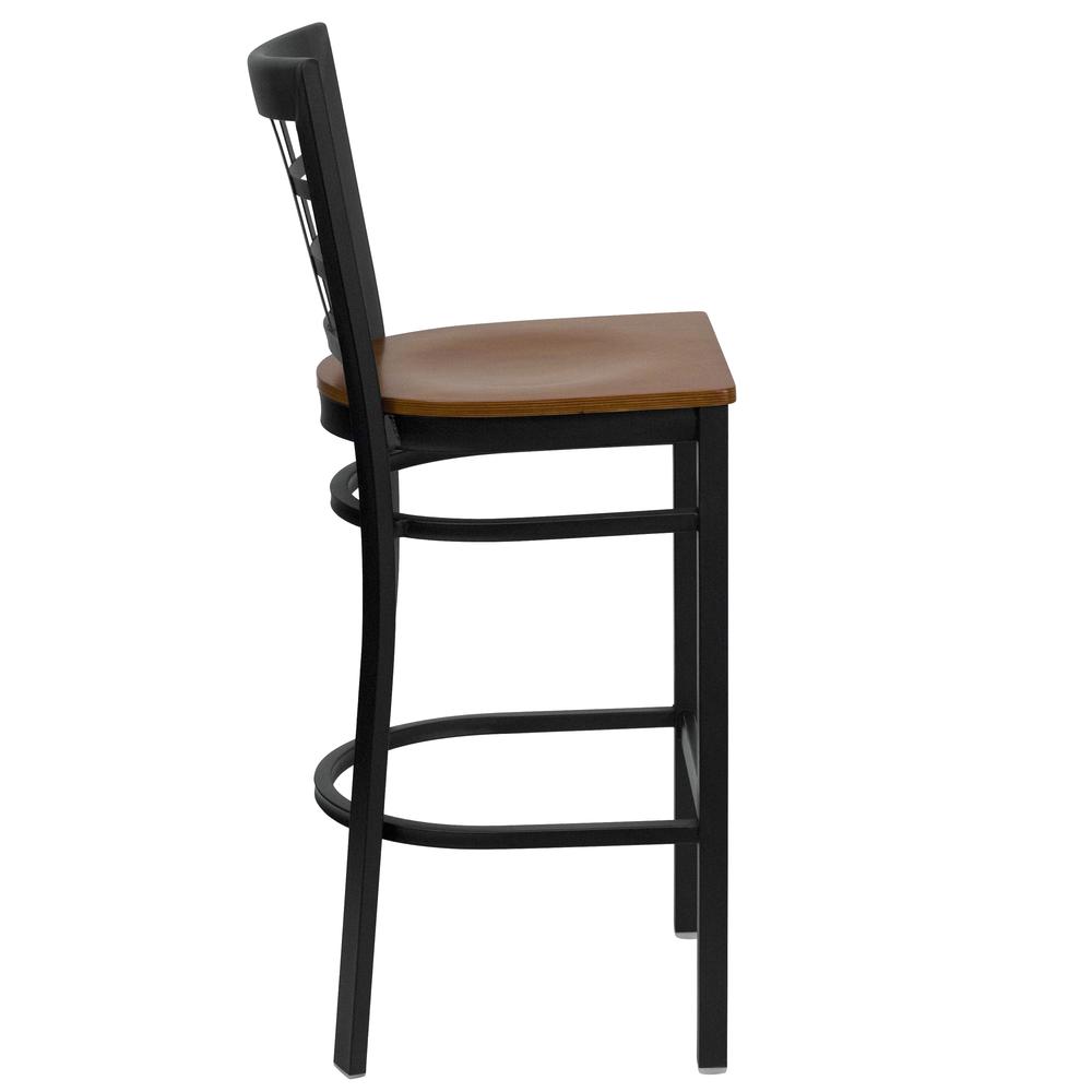 Hercules Series Black Window Back Metal Restaurant Barstool - Cherry Wood Seat By Flash Furniture | Bar Stools | Modishstore - 2
