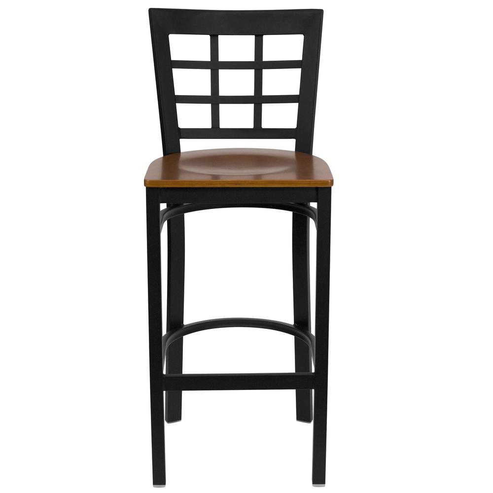 Hercules Series Black Window Back Metal Restaurant Barstool - Cherry Wood Seat By Flash Furniture | Bar Stools | Modishstore - 4