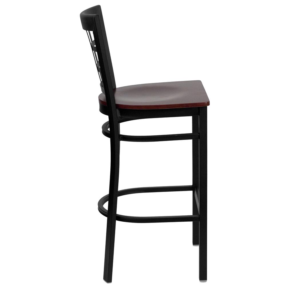 Hercules Series Black Window Back Metal Restaurant Barstool - Mahogany Wood Seat By Flash Furniture | Bar Stools | Modishstore - 2