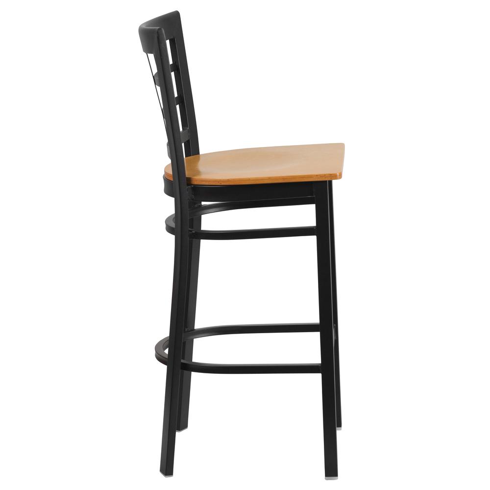Hercules Series Black Window Back Metal Restaurant Barstool - Natural Wood Seat By Flash Furniture | Bar Stools | Modishstore - 2