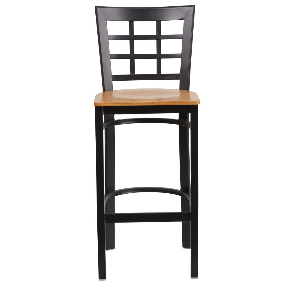 Hercules Series Black Window Back Metal Restaurant Barstool - Natural Wood Seat By Flash Furniture | Bar Stools | Modishstore - 4
