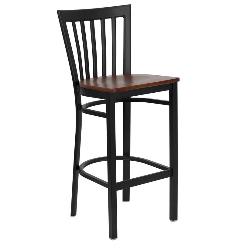 Hercules Series Black School House Back Metal Restaurant Barstool - Cherry Wood Seat By Flash Furniture | Bar Stools | Modishstore - 1