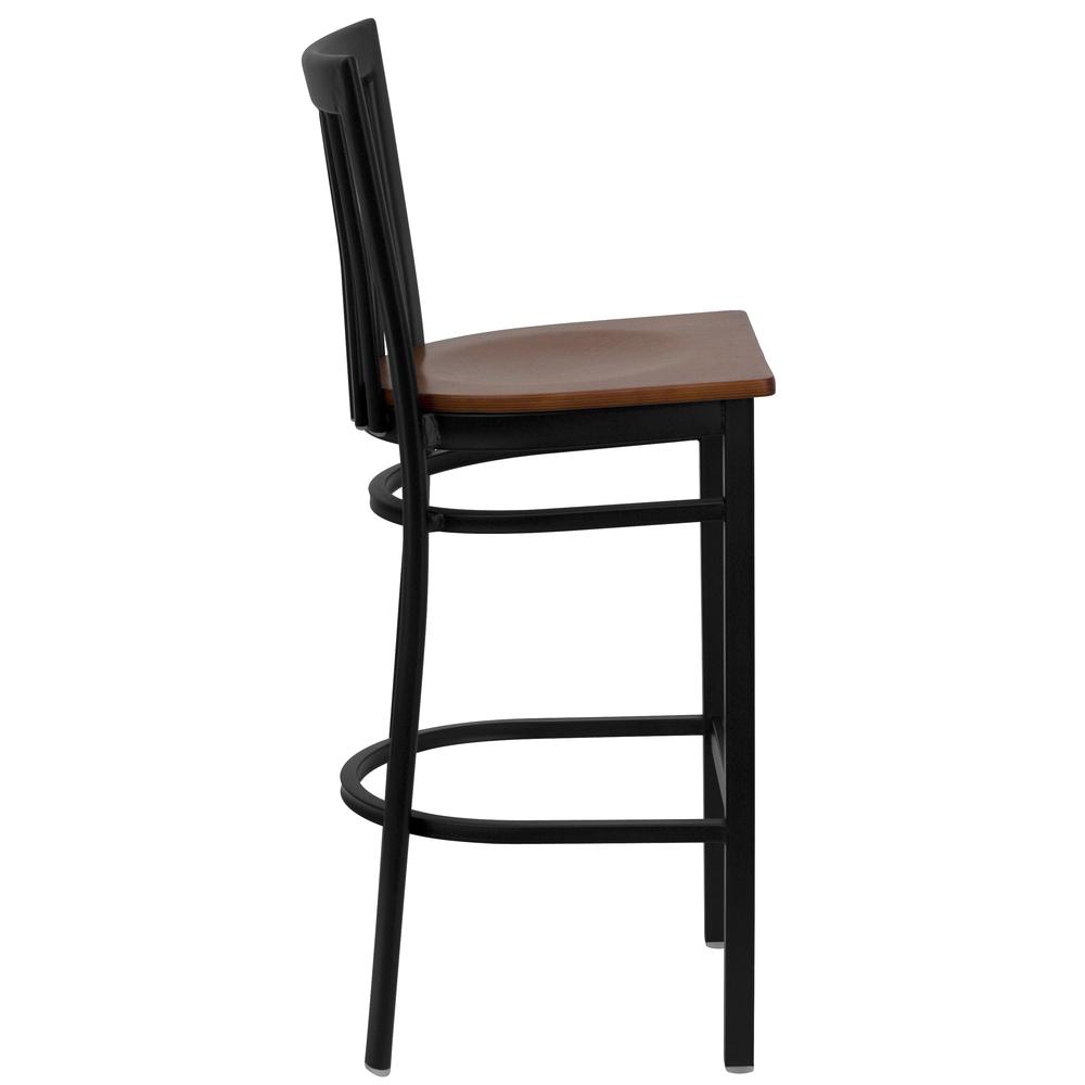 Hercules Series Black School House Back Metal Restaurant Barstool - Cherry Wood Seat By Flash Furniture | Bar Stools | Modishstore - 2
