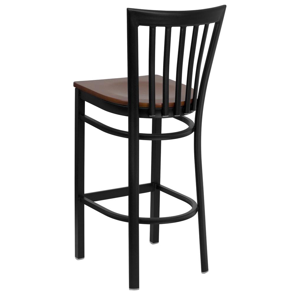 Hercules Series Black School House Back Metal Restaurant Barstool - Cherry Wood Seat By Flash Furniture | Bar Stools | Modishstore - 3