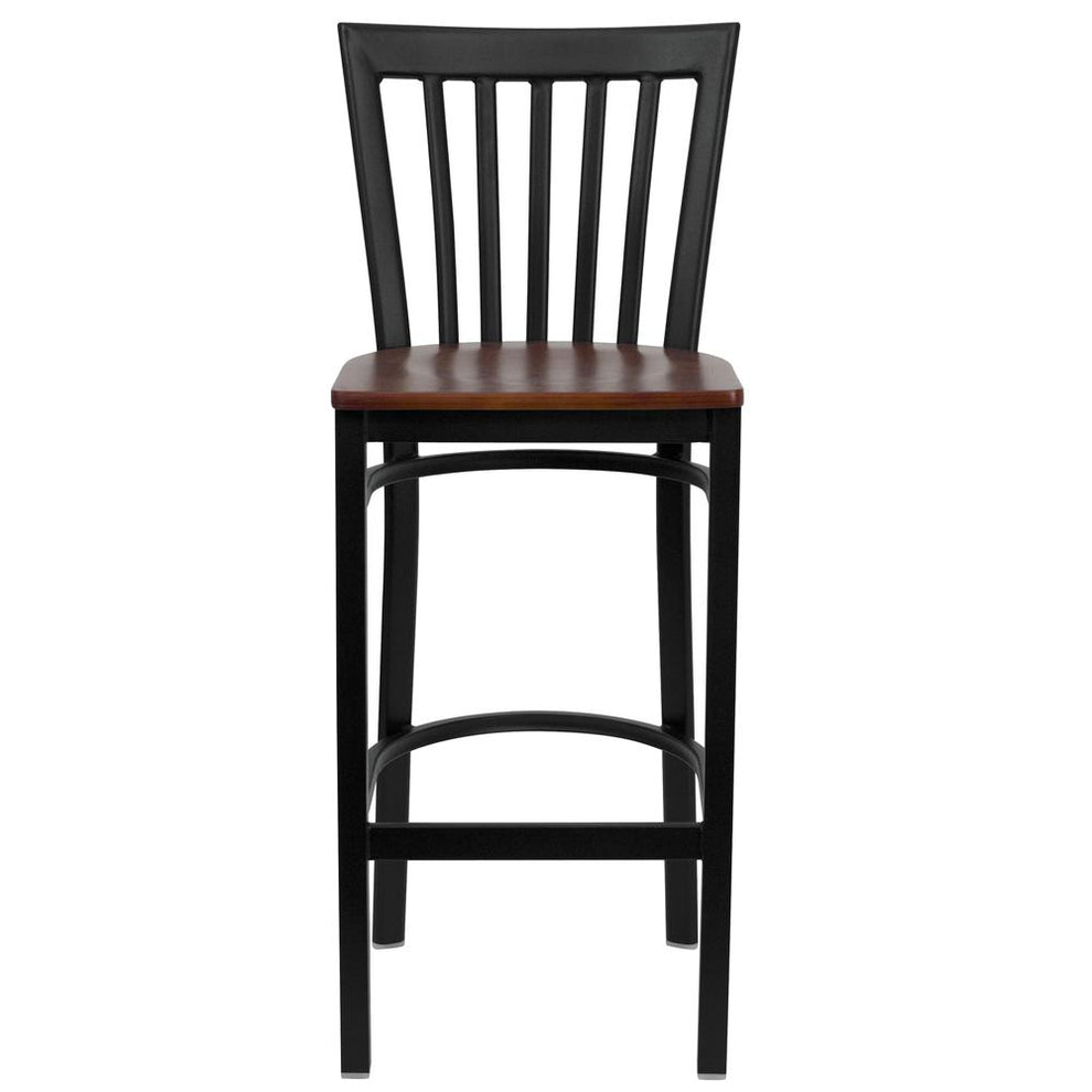 Hercules Series Black School House Back Metal Restaurant Barstool - Cherry Wood Seat By Flash Furniture | Bar Stools | Modishstore - 4