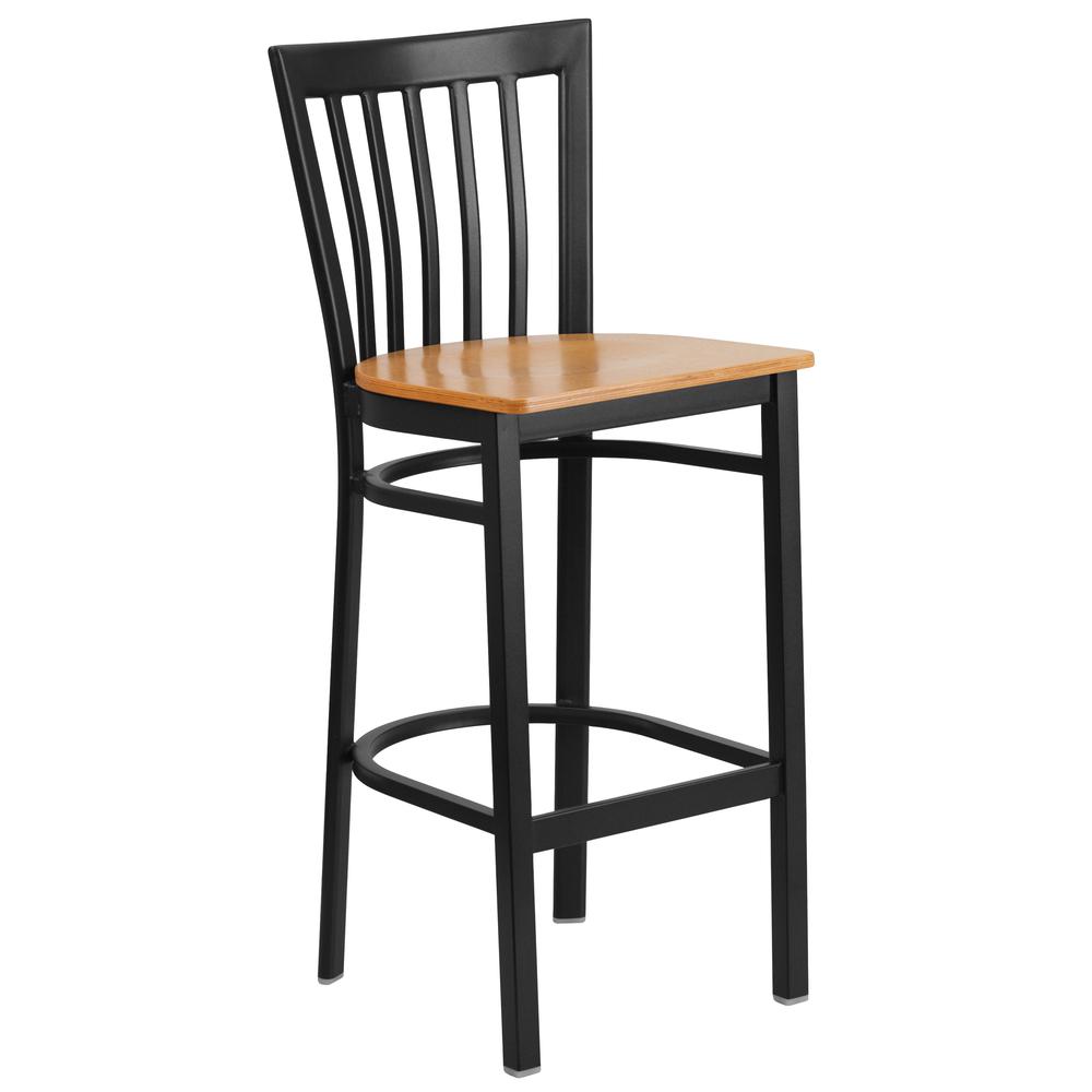 Hercules Series Black School House Back Metal Restaurant Barstool - Natural Wood Seat By Flash Furniture | Bar Stools | Modishstore - 1