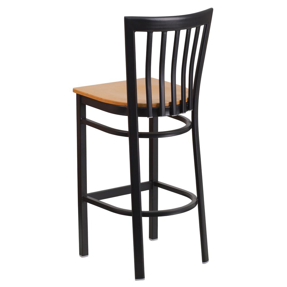Hercules Series Black School House Back Metal Restaurant Barstool - Natural Wood Seat By Flash Furniture | Bar Stools | Modishstore - 3