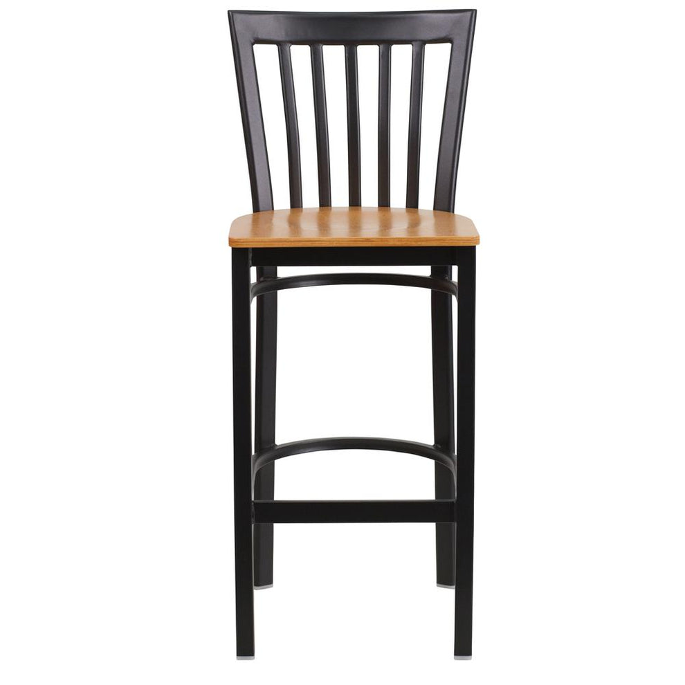Hercules Series Black School House Back Metal Restaurant Barstool - Natural Wood Seat By Flash Furniture | Bar Stools | Modishstore - 4