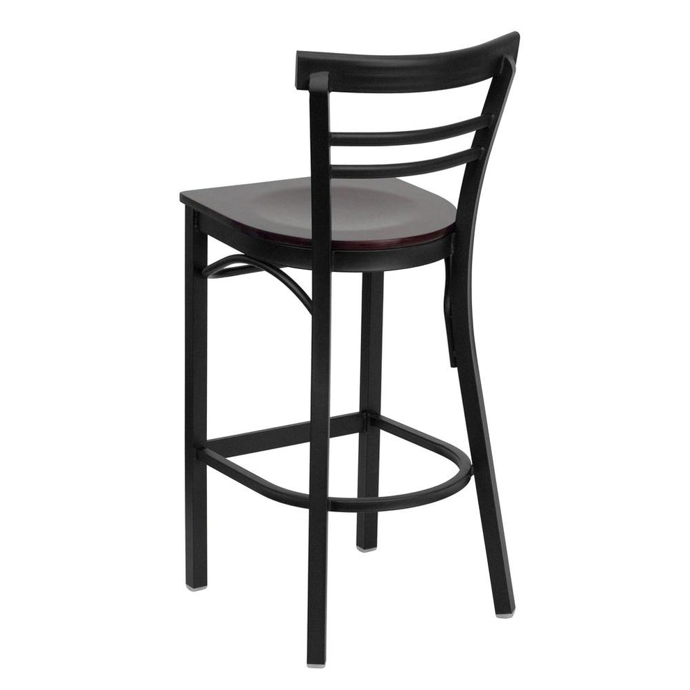 Hercules Series Black Two-Slat Ladder Back Metal Restaurant Barstool - Mahogany Wood Seat By Flash Furniture | Bar Stools | Modishstore - 3