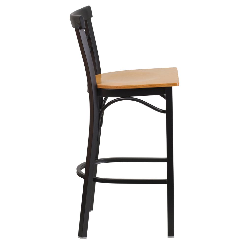 Hercules Series Black Two-Slat Ladder Back Metal Restaurant Barstool - Natural Wood Seat By Flash Furniture | Bar Stools | Modishstore - 2