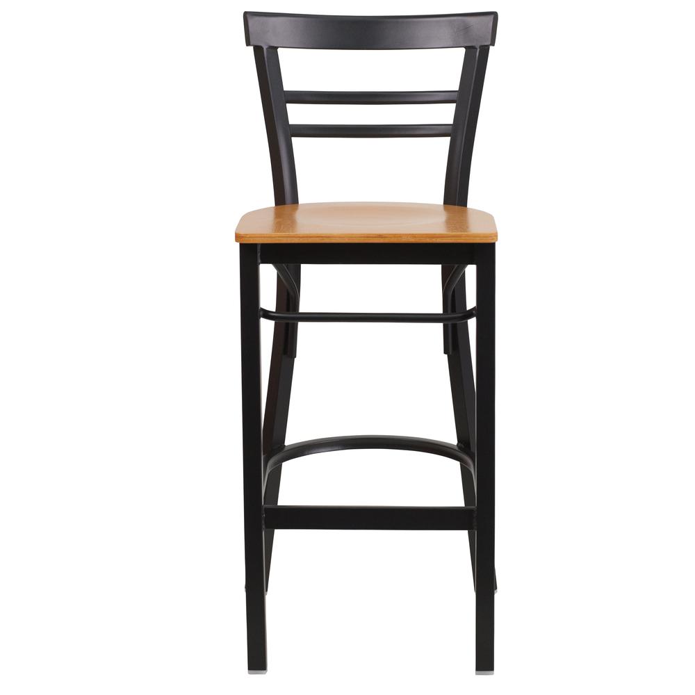 Hercules Series Black Two-Slat Ladder Back Metal Restaurant Barstool - Natural Wood Seat By Flash Furniture | Bar Stools | Modishstore - 4