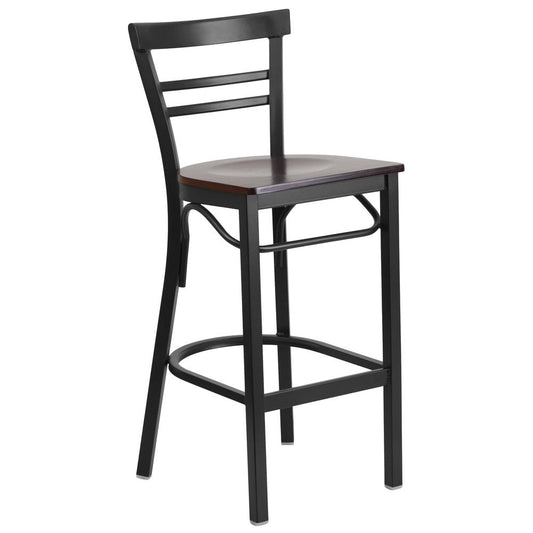 Hercules Series Black Two-Slat Ladder Back Metal Restaurant Barstool - Walnut Wood Seat By Flash Furniture | Bar Stools | Modishstore