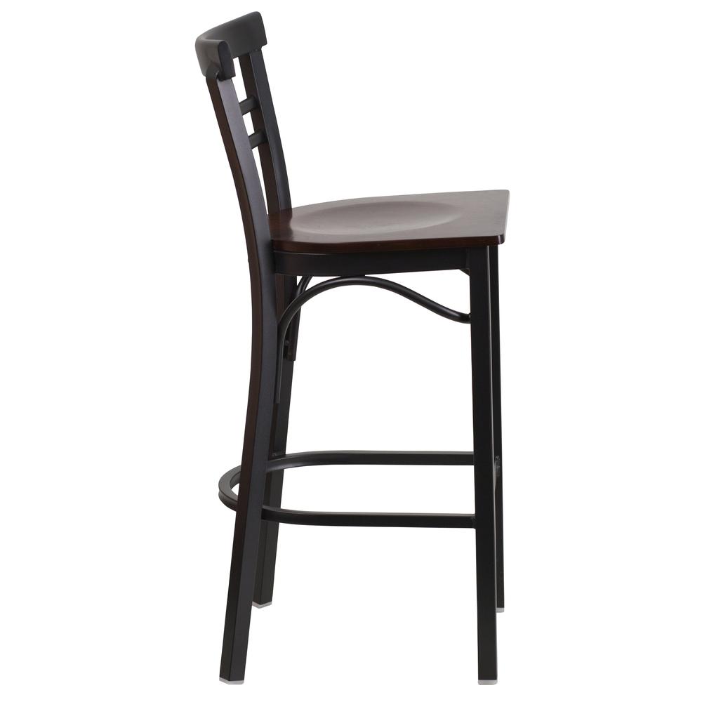 Hercules Series Black Two-Slat Ladder Back Metal Restaurant Barstool - Walnut Wood Seat By Flash Furniture | Bar Stools | Modishstore - 2