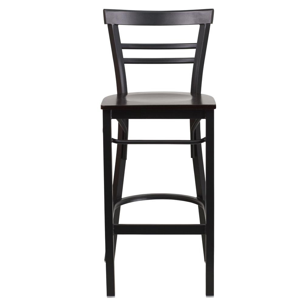Hercules Series Black Two-Slat Ladder Back Metal Restaurant Barstool - Walnut Wood Seat By Flash Furniture | Bar Stools | Modishstore - 4
