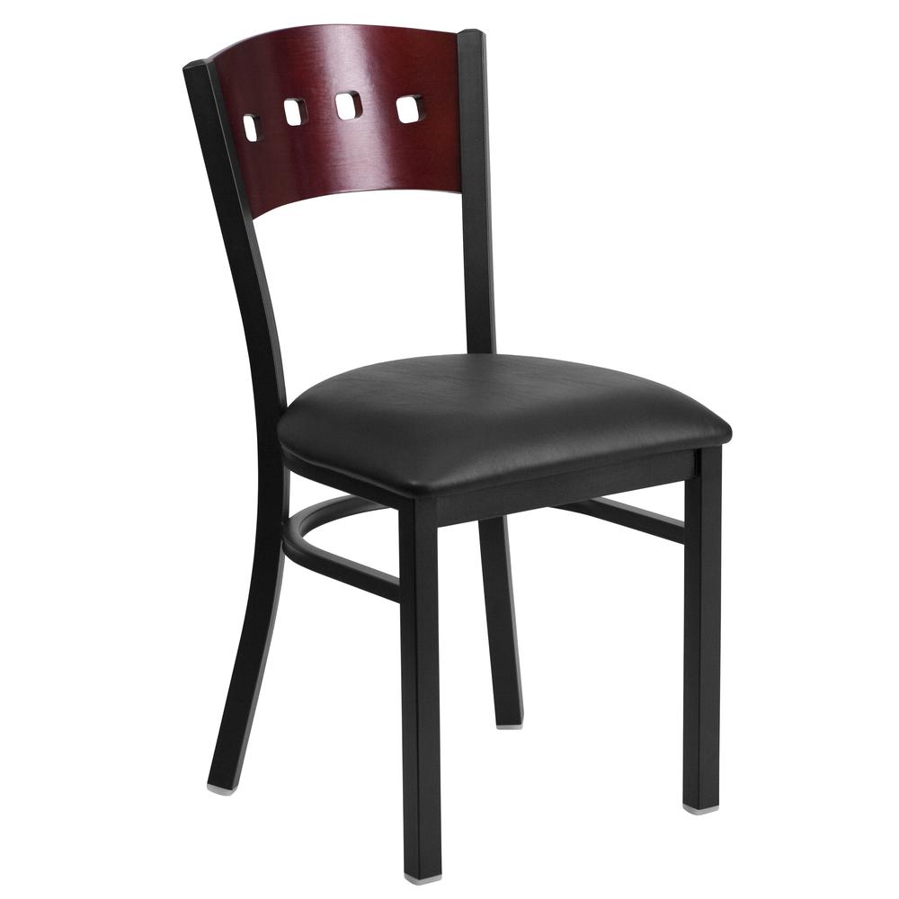 Hercules Series Black 4 Square Back Metal Restaurant Chair - Mahogany Wood Back, Black Vinyl Seat By Flash Furniture | Dining Chairs | Modishstore - 1