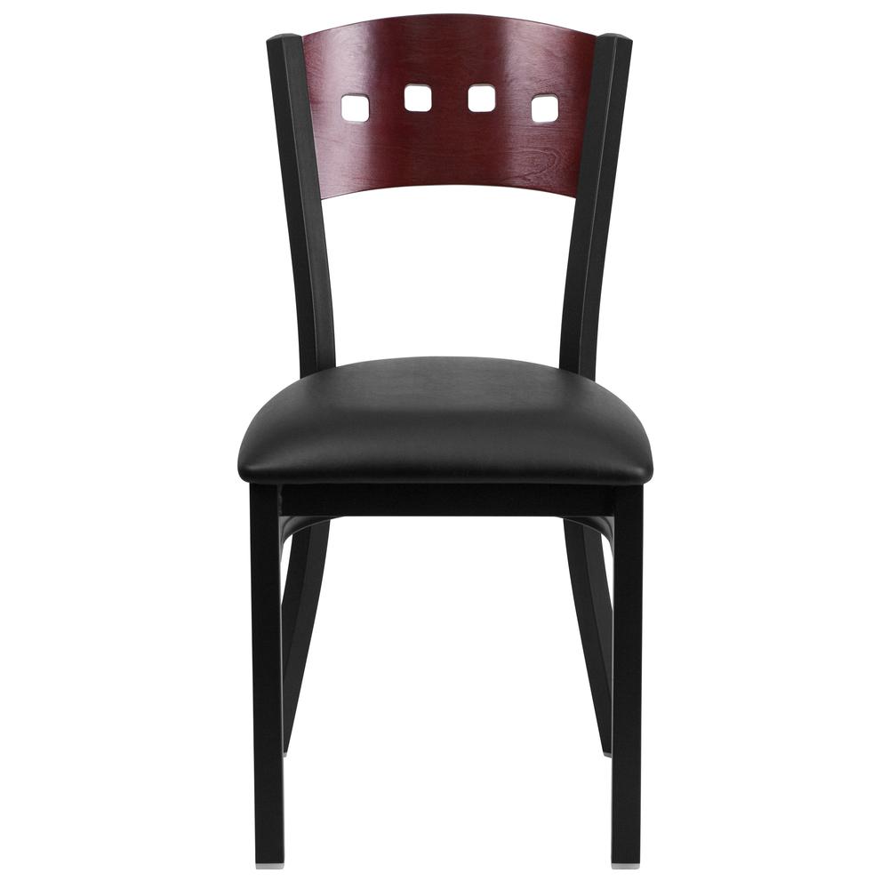 Hercules Series Black 4 Square Back Metal Restaurant Chair - Mahogany Wood Back, Black Vinyl Seat By Flash Furniture | Dining Chairs | Modishstore - 4