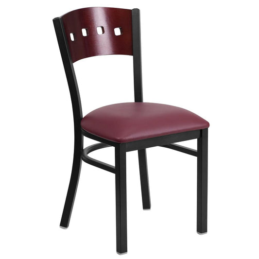 Hercules Series Black 4 Square Back Metal Restaurant Chair - Mahogany Wood Back, Burgundy Vinyl Seat By Flash Furniture | Dining Chairs | Modishstore