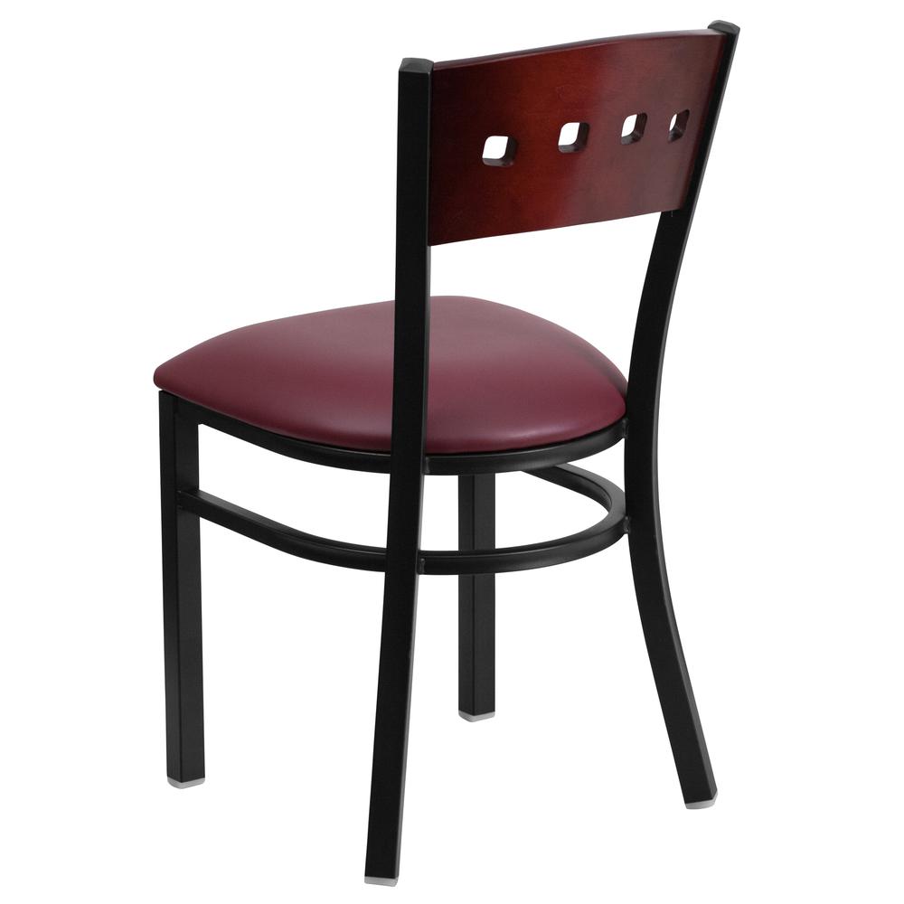 Hercules Series Black 4 Square Back Metal Restaurant Chair - Mahogany Wood Back, Burgundy Vinyl Seat By Flash Furniture | Dining Chairs | Modishstore - 3