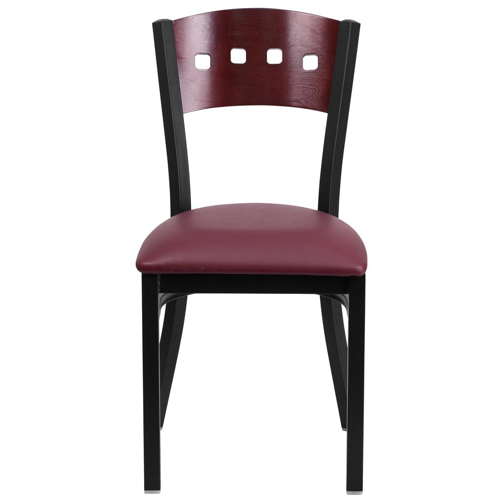 Hercules Series Black 4 Square Back Metal Restaurant Chair - Mahogany Wood Back, Burgundy Vinyl Seat By Flash Furniture | Dining Chairs | Modishstore - 4