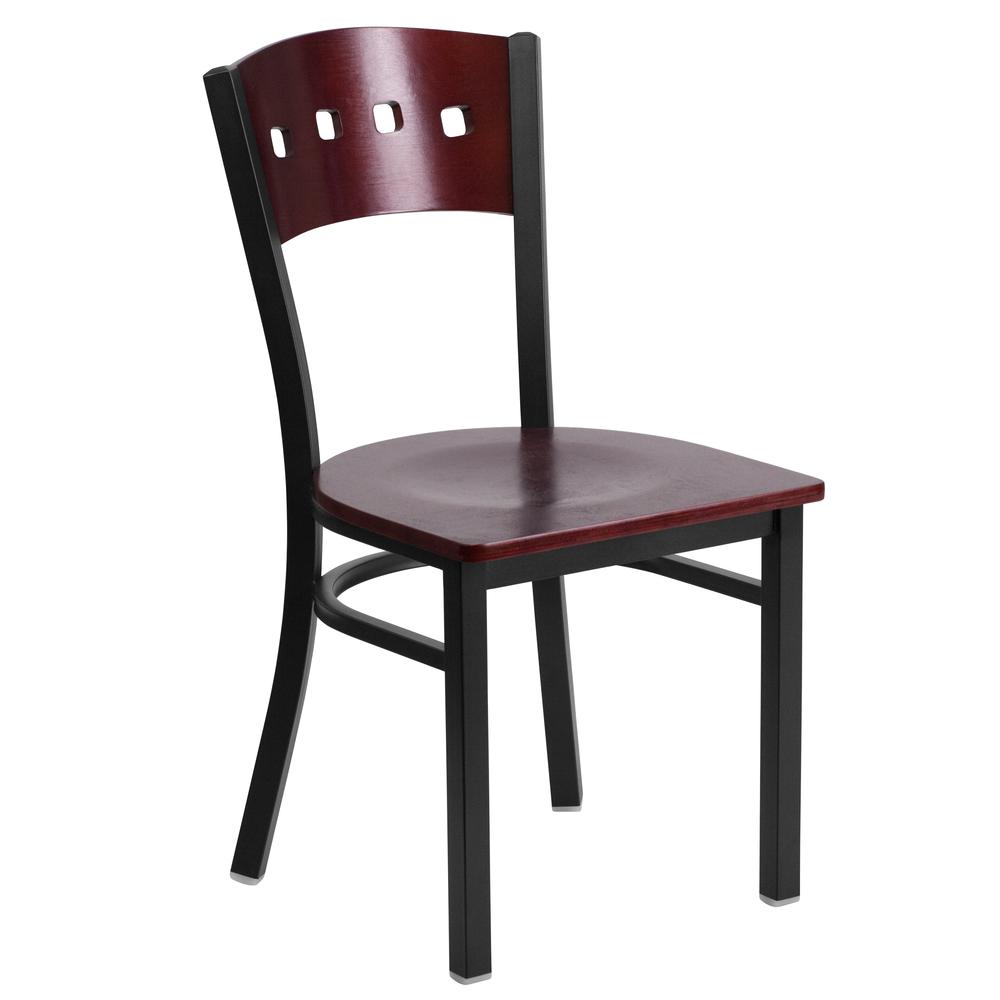Hercules Series Black 4 Square Back Metal Restaurant Chair - Mahogany Wood Back & Seat By Flash Furniture | Dining Chairs | Modishstore - 1