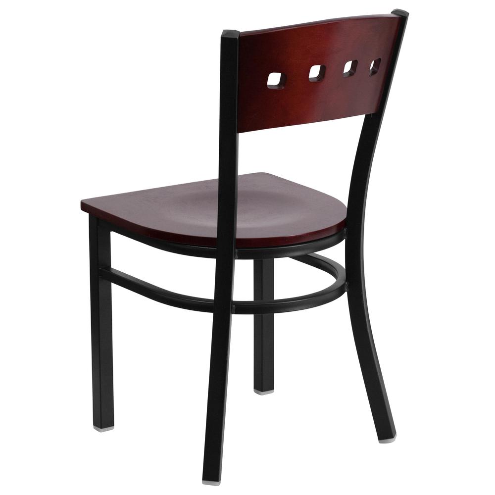 Hercules Series Black 4 Square Back Metal Restaurant Chair - Mahogany Wood Back & Seat By Flash Furniture | Dining Chairs | Modishstore - 3