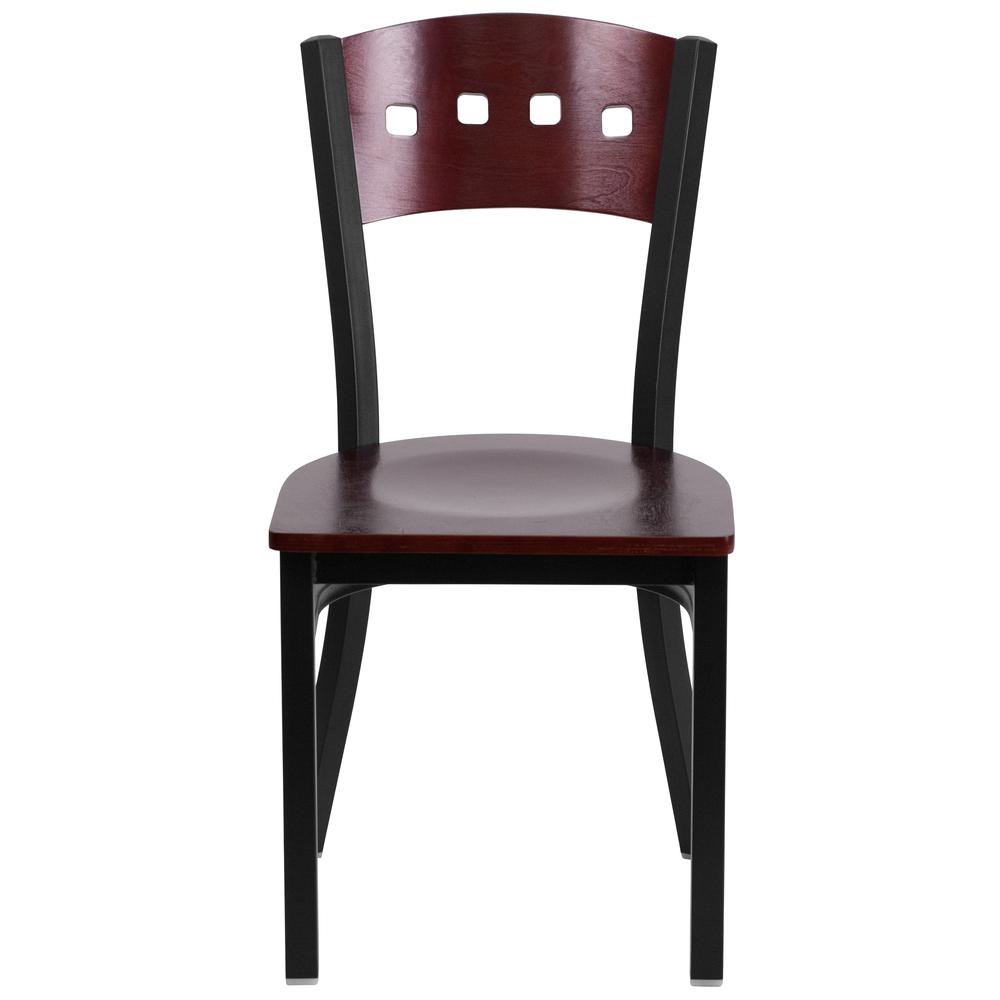 Hercules Series Black 4 Square Back Metal Restaurant Chair - Mahogany Wood Back & Seat By Flash Furniture | Dining Chairs | Modishstore - 4