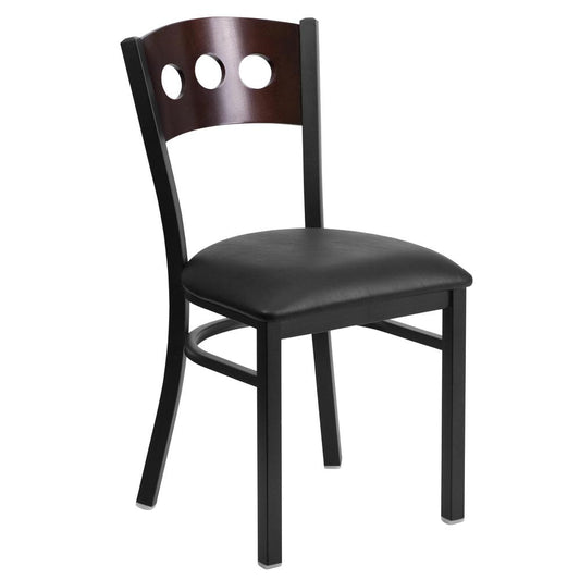 Hercules Series Black 3 Circle Back Metal Restaurant Chair - Walnut Wood Back, Black Vinyl Seat By Flash Furniture | Dining Chairs | Modishstore - 1