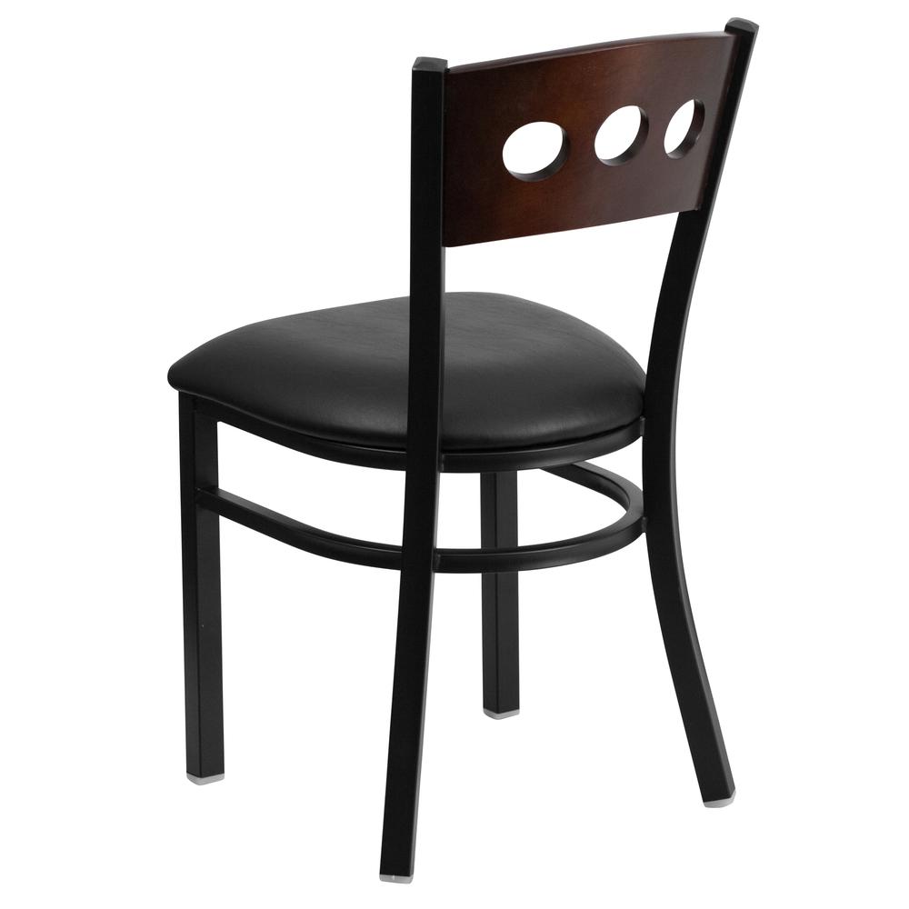 Hercules Series Black 3 Circle Back Metal Restaurant Chair - Walnut Wood Back, Black Vinyl Seat By Flash Furniture | Dining Chairs | Modishstore - 3
