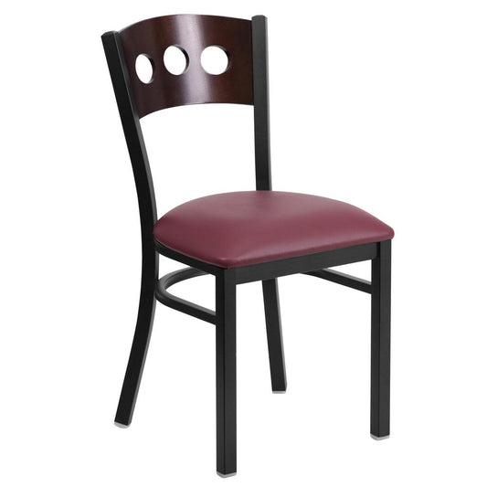 Hercules Series Black 3 Circle Back Metal Restaurant Chair - Walnut Wood Back, Burgundy Vinyl Seat By Flash Furniture | Dining Chairs | Modishstore