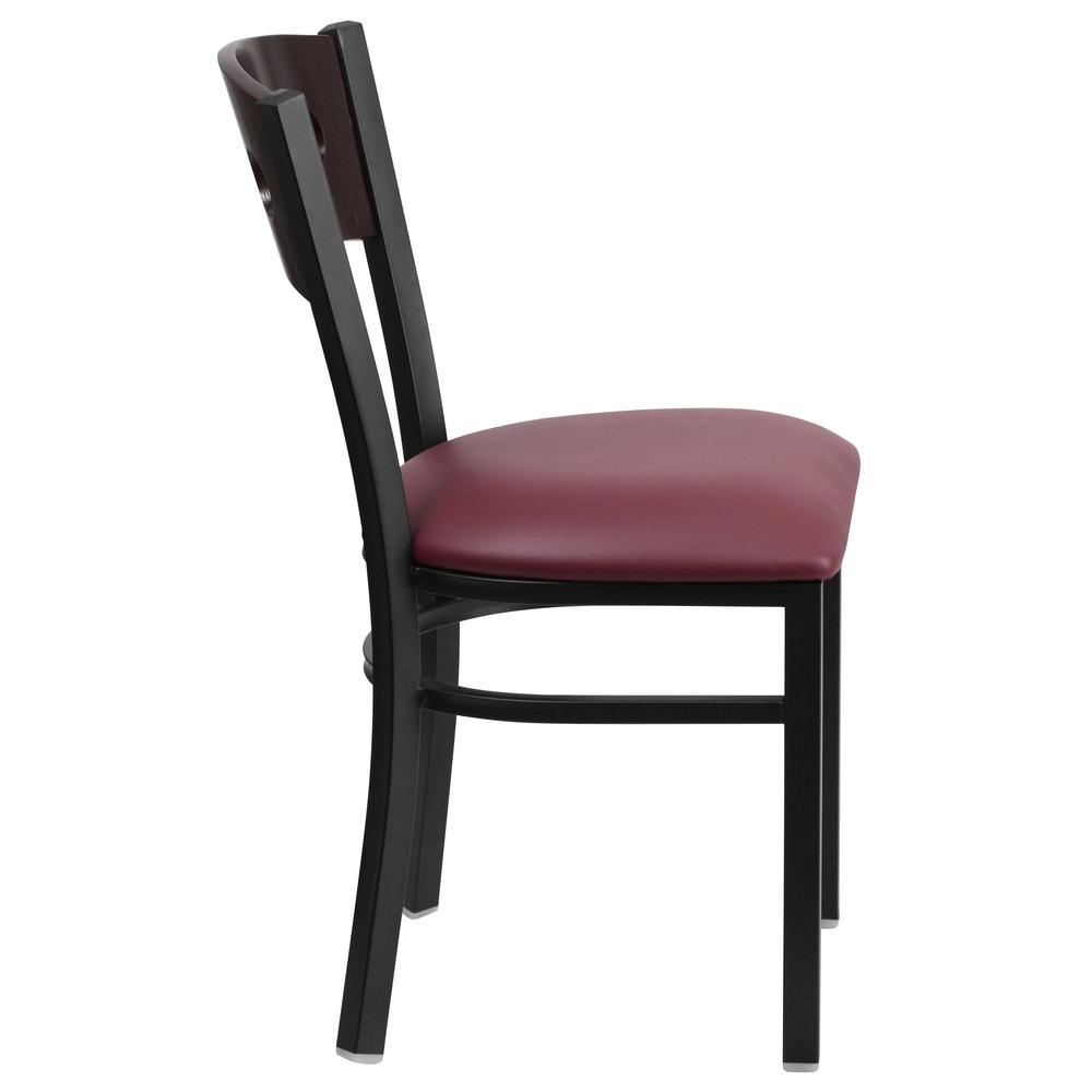 Hercules Series Black 3 Circle Back Metal Restaurant Chair - Walnut Wood Back, Burgundy Vinyl Seat By Flash Furniture | Dining Chairs | Modishstore - 2