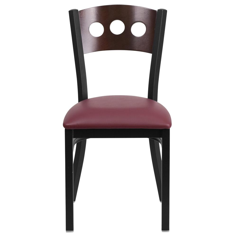 Hercules Series Black 3 Circle Back Metal Restaurant Chair - Walnut Wood Back, Burgundy Vinyl Seat By Flash Furniture | Dining Chairs | Modishstore - 4