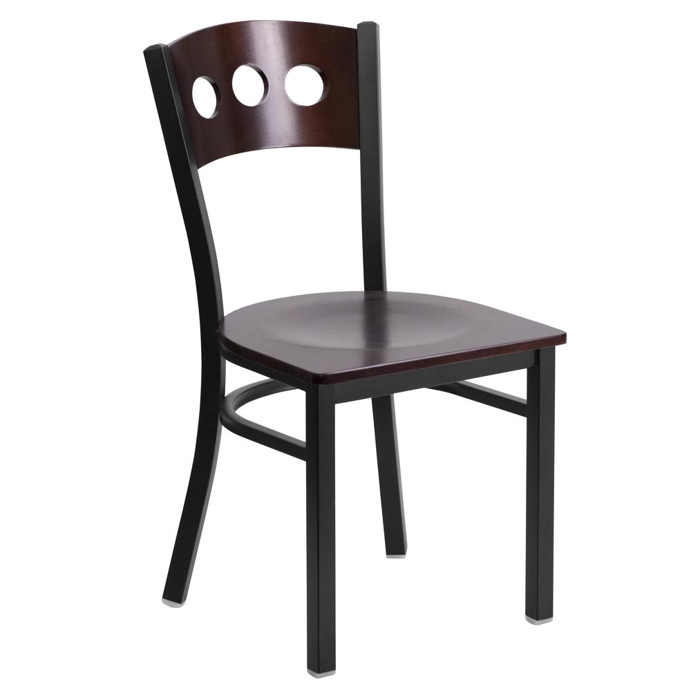 Hercules Series Black 3 Circle Back Metal Restaurant Chair - Walnut Wood Back & Seat By Flash Furniture | Dining Chairs | Modishstore - 1