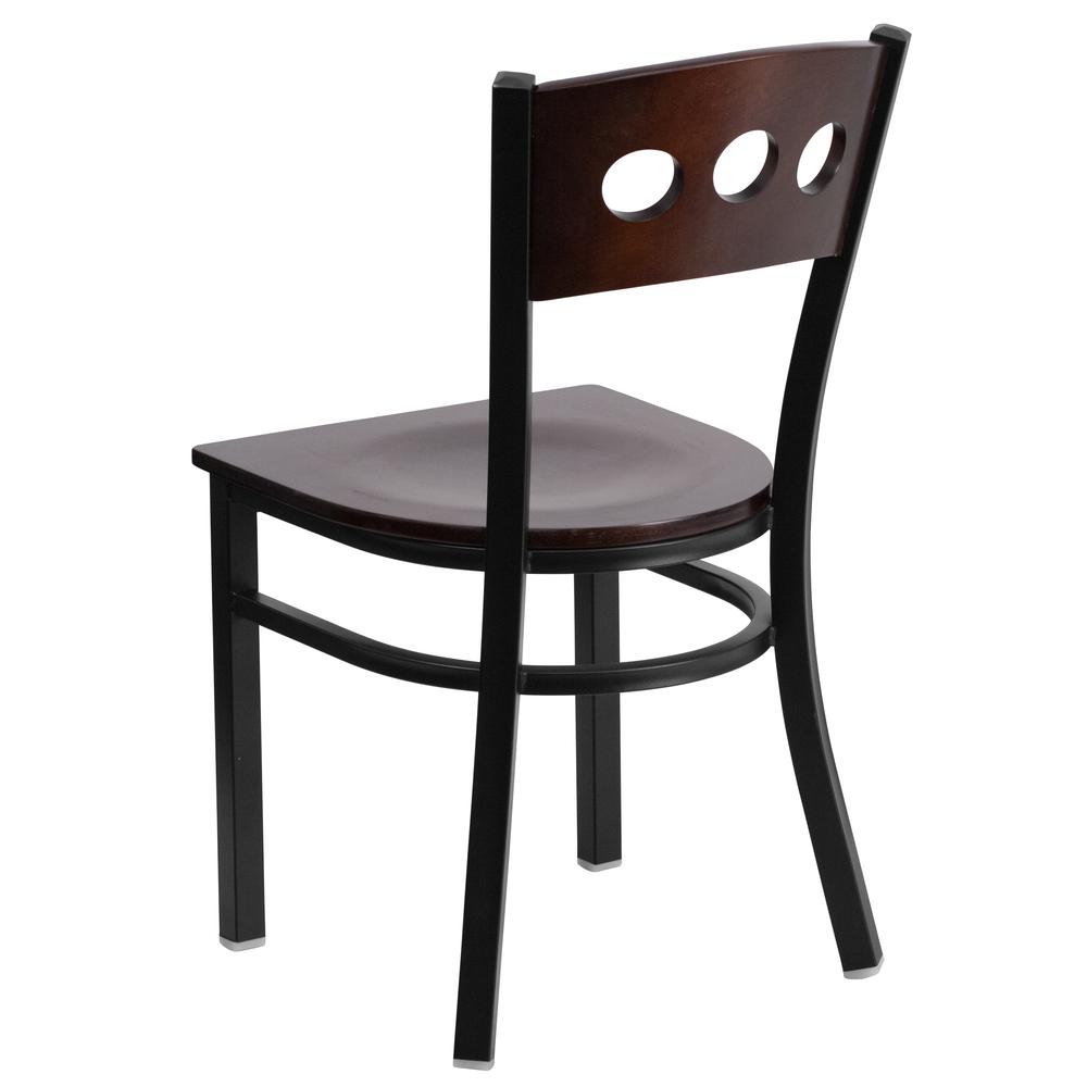 Hercules Series Black 3 Circle Back Metal Restaurant Chair - Walnut Wood Back & Seat By Flash Furniture | Dining Chairs | Modishstore - 3